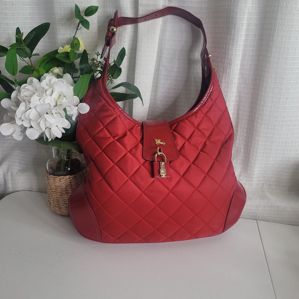 Burberry Shoulder Bag Nylon And Leather Red